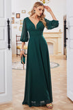 Dark Green A-line Long Sleeves V-Neck Choir Dress