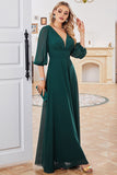 Dark Green A-line Long Sleeves V-Neck Choir Dress