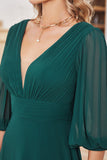 Dark Green A-line Long Sleeves V-Neck Choir Dress