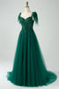 Load image into Gallery viewer, Dark Green A-Line Spaghetti Straps Tulle Long Formal Dress with Beading