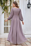 Burgundy Appliqued A Line Long Sleeves Chiffon Choir Dress