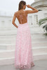 Load image into Gallery viewer, Pink Spaghetti Straps Formal Dress with Flowers