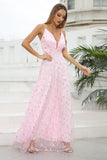 Pink Spaghetti Straps Formal Dress with Flowers