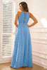 Load image into Gallery viewer, Blue A-Line Sleeves Long Formal Dress