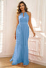 Load image into Gallery viewer, Blue A-Line Sleeves Long Formal Dress