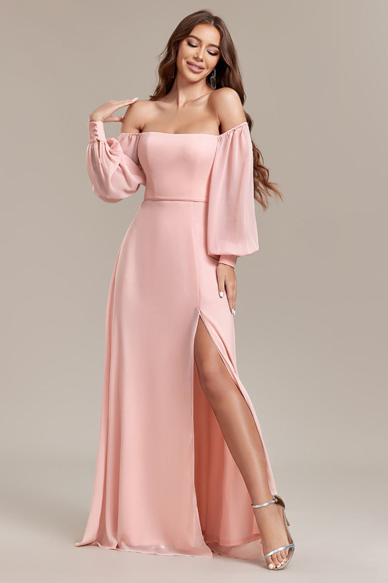 Load image into Gallery viewer, Blush A-Line Off the Shoulder Long Formal Dress with Slit