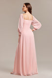 Blush A-Line Off the Shoulder Long Formal Dress with Slit