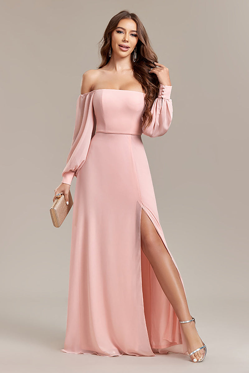 Load image into Gallery viewer, Blush A-Line Off the Shoulder Long Formal Dress with Slit
