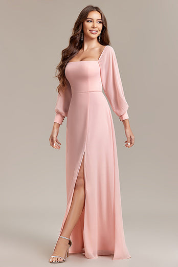 Blush A-Line Off the Shoulder Long Formal Dress with Slit