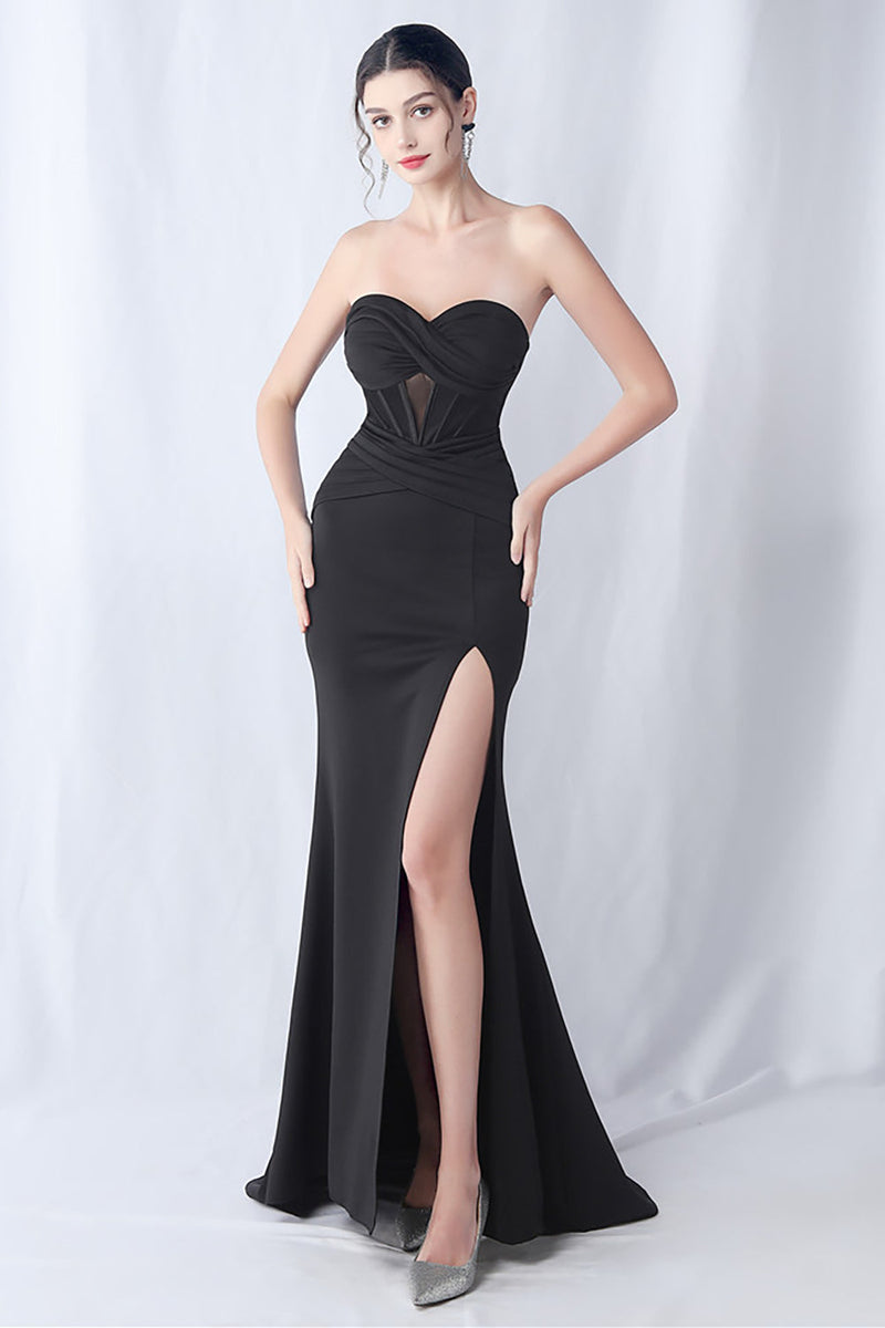 Load image into Gallery viewer, Black Mermaid Sweetheart Long Formal Dress with Slit