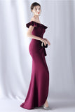 Burgundy Mermaid Off the Shoulder Long Formal Dress with Ruffles