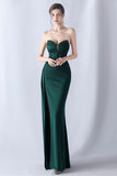 Navy Mermaid Strapless Long Corset Formal Dress with Slit