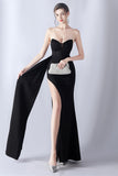 Navy Mermaid Strapless Long Corset Formal Dress with Slit