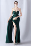 Navy Mermaid Strapless Long Corset Formal Dress with Slit