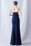 Navy Mermaid Strapless Long Corset Formal Dress with Slit