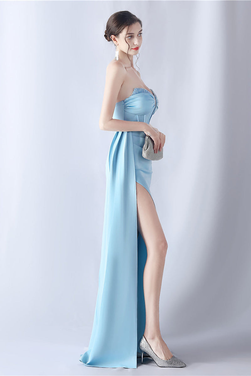 Load image into Gallery viewer, Navy Mermaid Strapless Long Corset Formal Dress with Slit