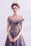 Sparkly Purple A-Line Tulle Long Formal Dress