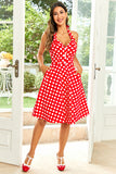 Red Button Polka Dots 1950s Pin Up Dress