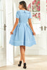 Load image into Gallery viewer, Retro Style Blue 1950s Dress with Short Sleeves