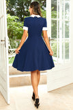 Jewel Neck Navy 1950s Dress with Bowknot