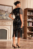 Dark Green V Neck Fringe 1920s Gatsby Dress With Sequins