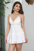 Load image into Gallery viewer, Spaghetti Straps Ruffles Little White Dress with Lace