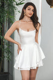 A Line Spaghetti Straps Lace-Up Back Little White Dress