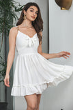 A-Line White Short Graduation Dress with Bow