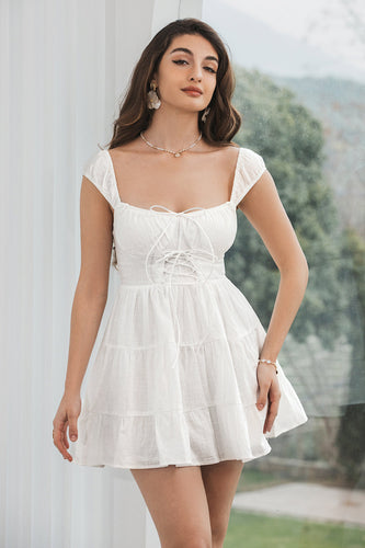 Simple White A-Line Short Graduation Dress