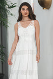 Simple Tea-length Lace White Sleeveless Boho Beach Holiday Dress