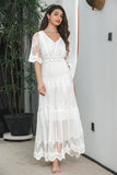 White A Line Long Boho Lace Engagement Party Dress