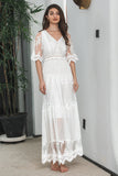 White A Line Long Boho Lace Engagement Party Dress