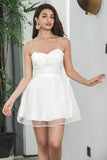 White A-Line Spaghetti Straps Short Graduation Dress