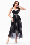 A-Line Black Spaghetti Straps Chiffon Corset Party Dress