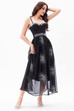 A-Line Black Spaghetti Straps Chiffon Corset Party Dress