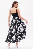 Black White Flower Printed A-Line Spaghetti Straps Party Dress