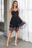 Black A-Line Spaghetti Straps Short Corset Party Dress