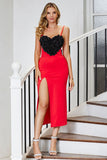 Red Bodycon Spaghetti Staps Formal Dress with 3D Flower