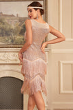 Blush Sparkly Fringes Great Gatsby Dress with Sequins