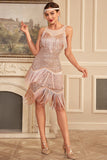 Blush Sparkly Fringes Great Gatsby Dress with Sequins