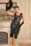 Sparkly Black Sequins Fringed 1920s Flapper Dress