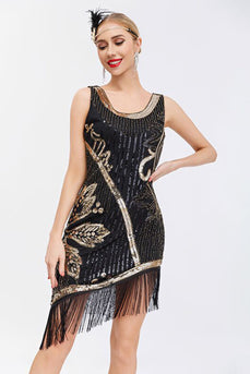 Beaded Black 1920s Dress with Fringes