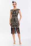 Black Sequins 1920s Gatsby Dress with Fringes