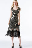 Sparkly Black Golden Fringed Flapper Dress