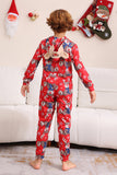 Elk Print Red Matching Christmas One Piece Pajamas