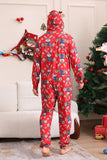 Elk Print Red Matching Christmas One Piece Pajamas