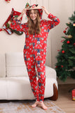 Elk Print Red Matching Christmas One Piece Pajamas