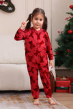 Elk Print Red Matching Christmas One Piece Pajamas