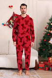 Elk Print Red Matching Christmas One Piece Pajamas