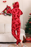 Elk Print Red Matching Christmas One Piece Pajamas